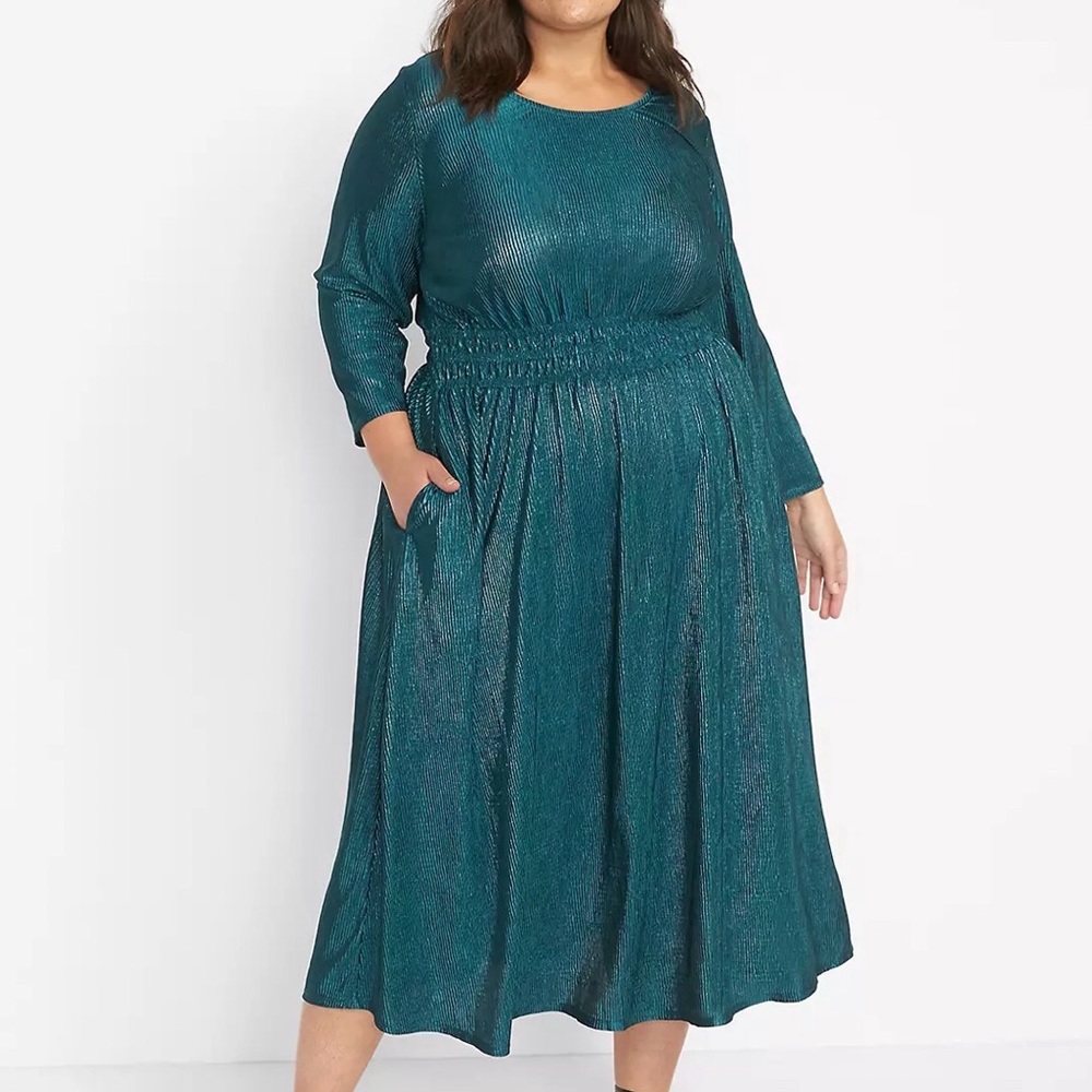 LANE BRYANT GREEN SCOPE NECK MIDI